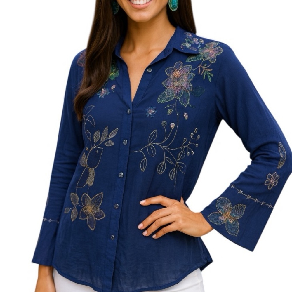 Johnny Was embroidered VINTAGE BUTTON DOWN SHIRT NWT